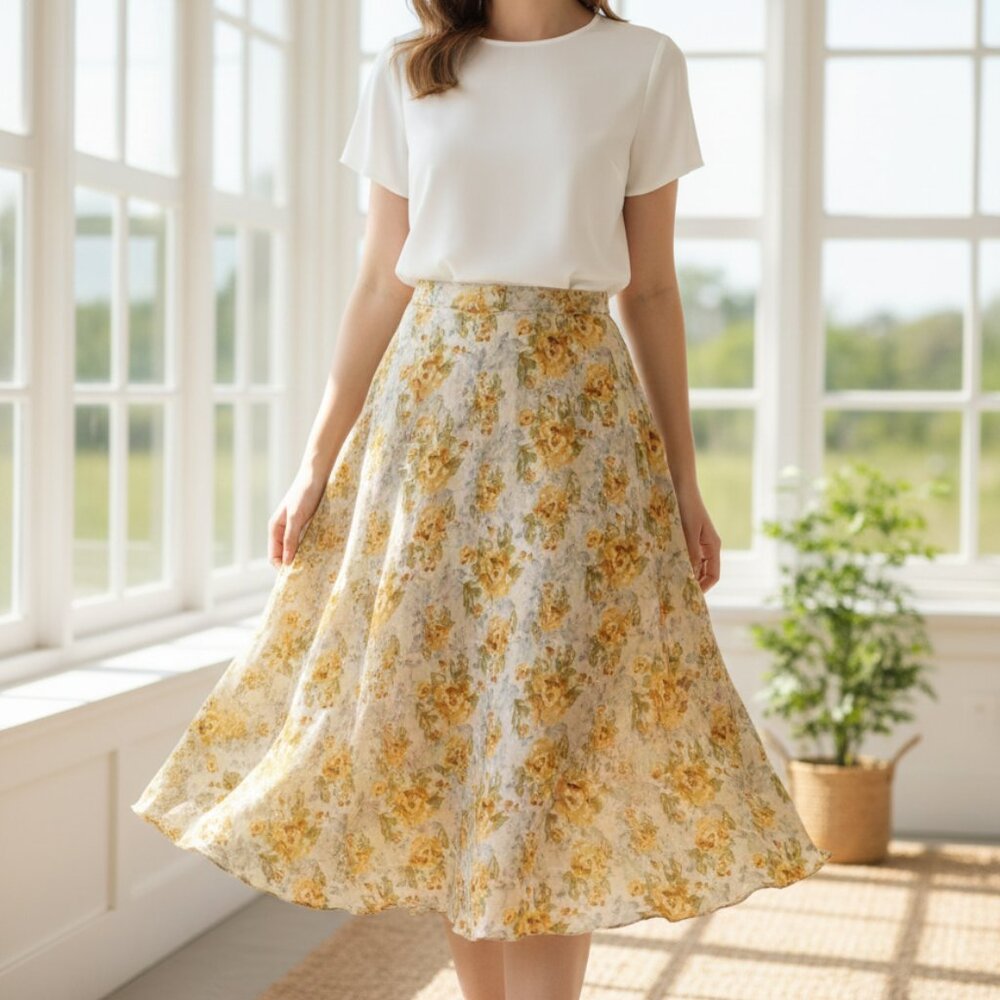 Floral Silkblend Reversible Layered Wrap Maxi Midi Skirt XL Boho Cottagecore